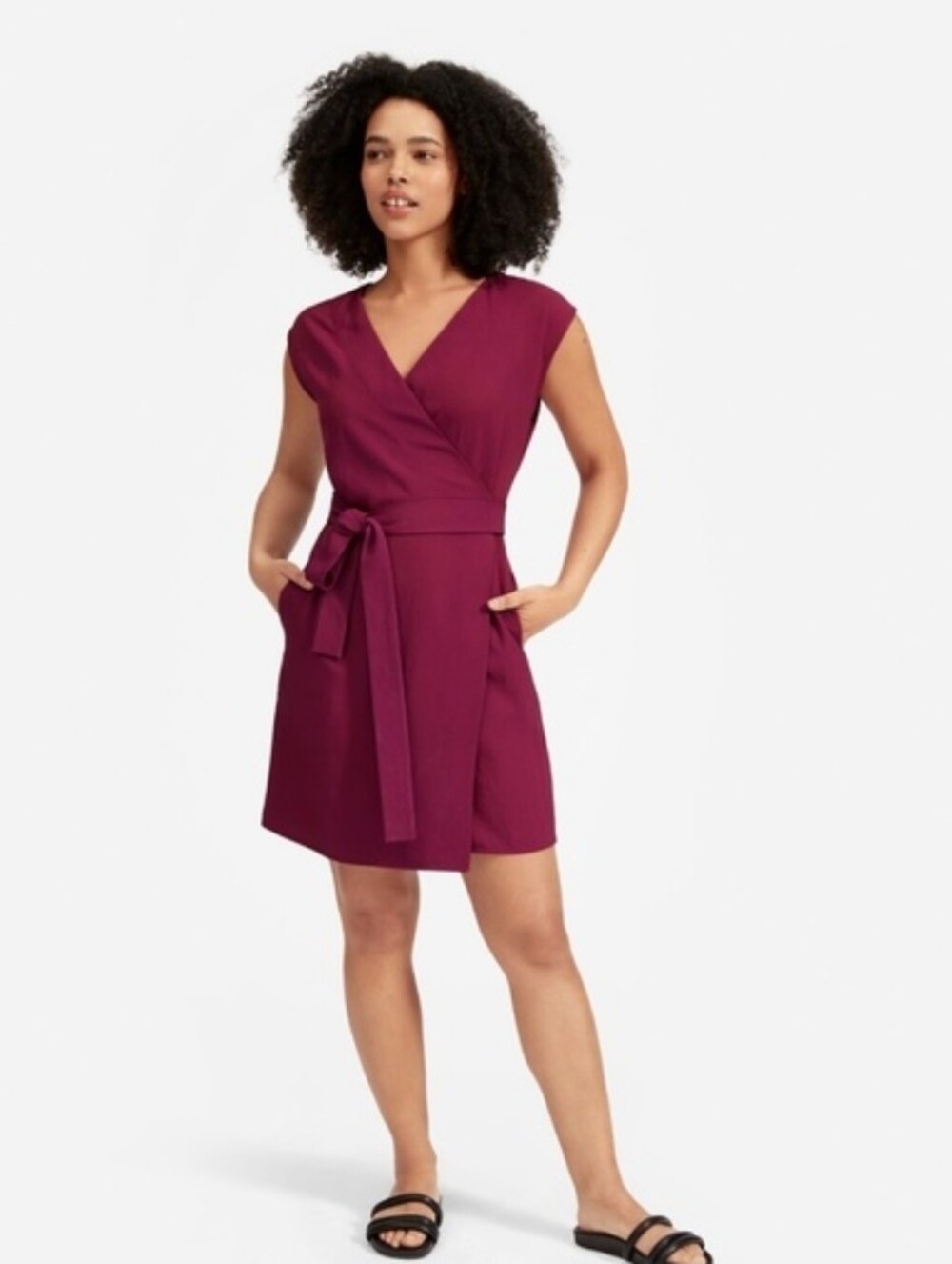 .. Everlane The Japanese GoWeave Short Sleeve Mini Wrap Dress, Deep Berry (2)